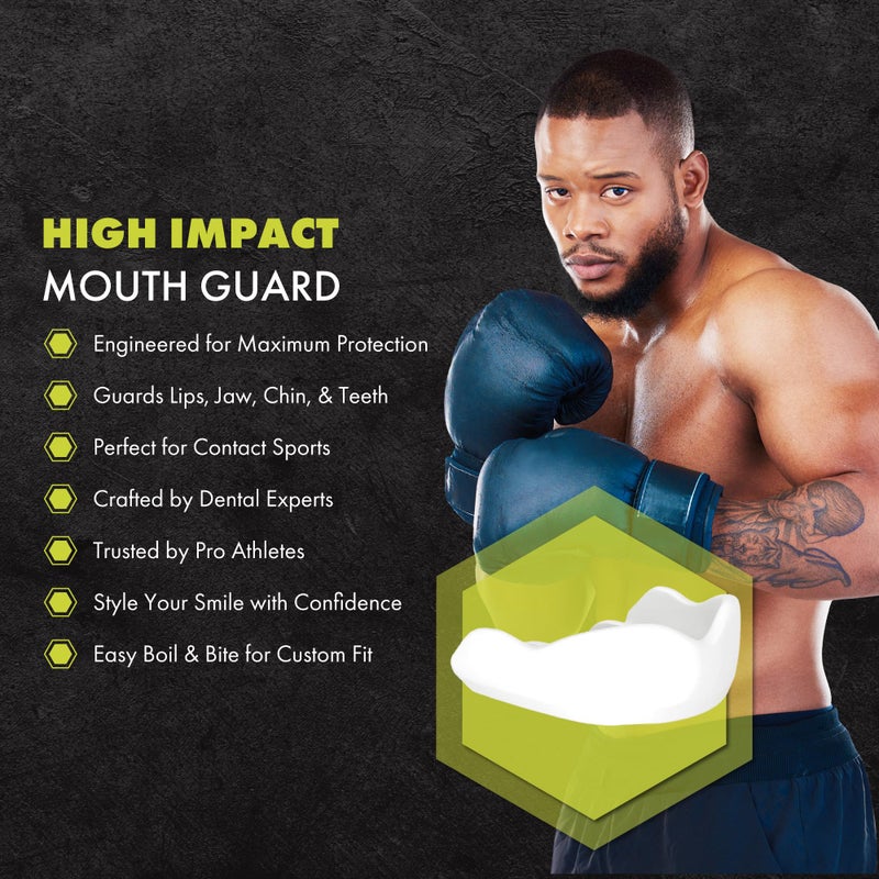 DAMAGE CONTROL High-Impact Mouth Guard â€“ Sports Mouthguard for Boxing, Football, Hockey, Lacrosse & Basketball, Protects Teeth & Jaw, Protective Mouthpiece for Adults & Youth (Adult, White 2.0) - Image 1